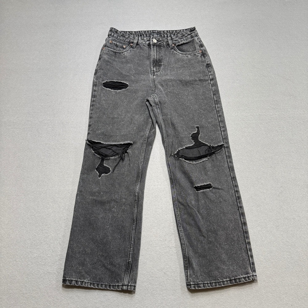 Bluenotes Baggy Mom Jeans Women's 8 Black Super High Rise‎ Straight Distressed